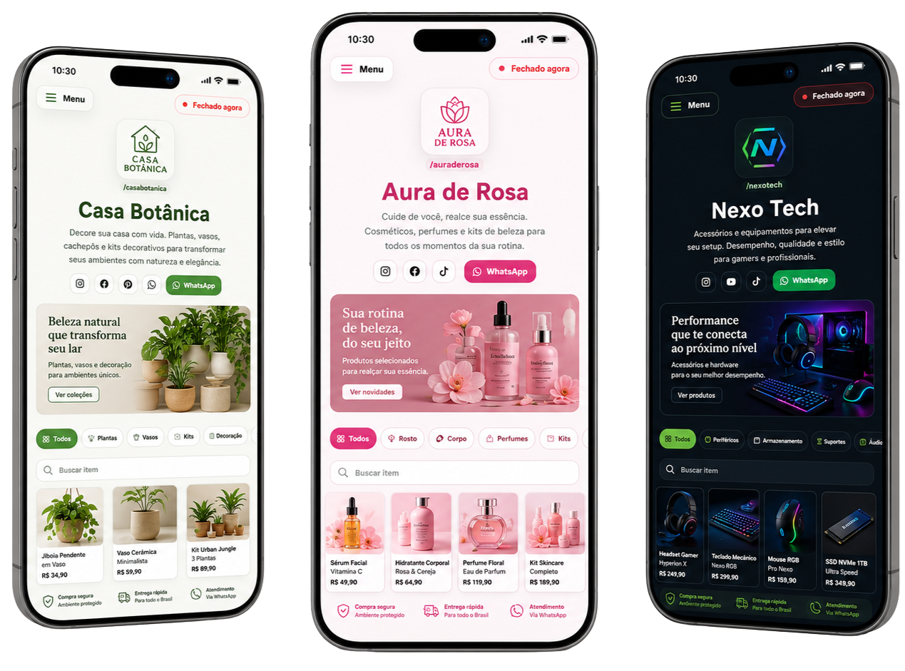 Vitrine online em telas de celular